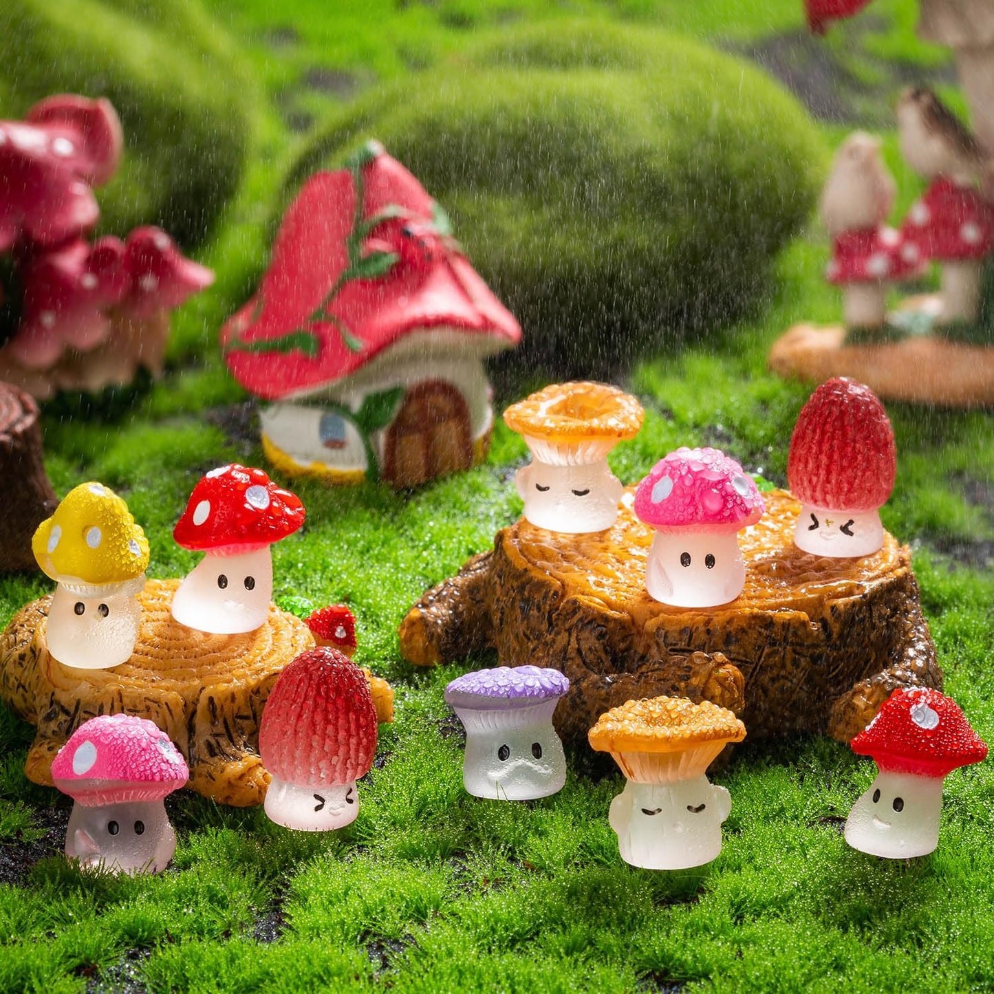 Mini Mushrooms Resin Tiny Mushroom Figurines for Fairy Garden Terrarium Accessories / Set of 96