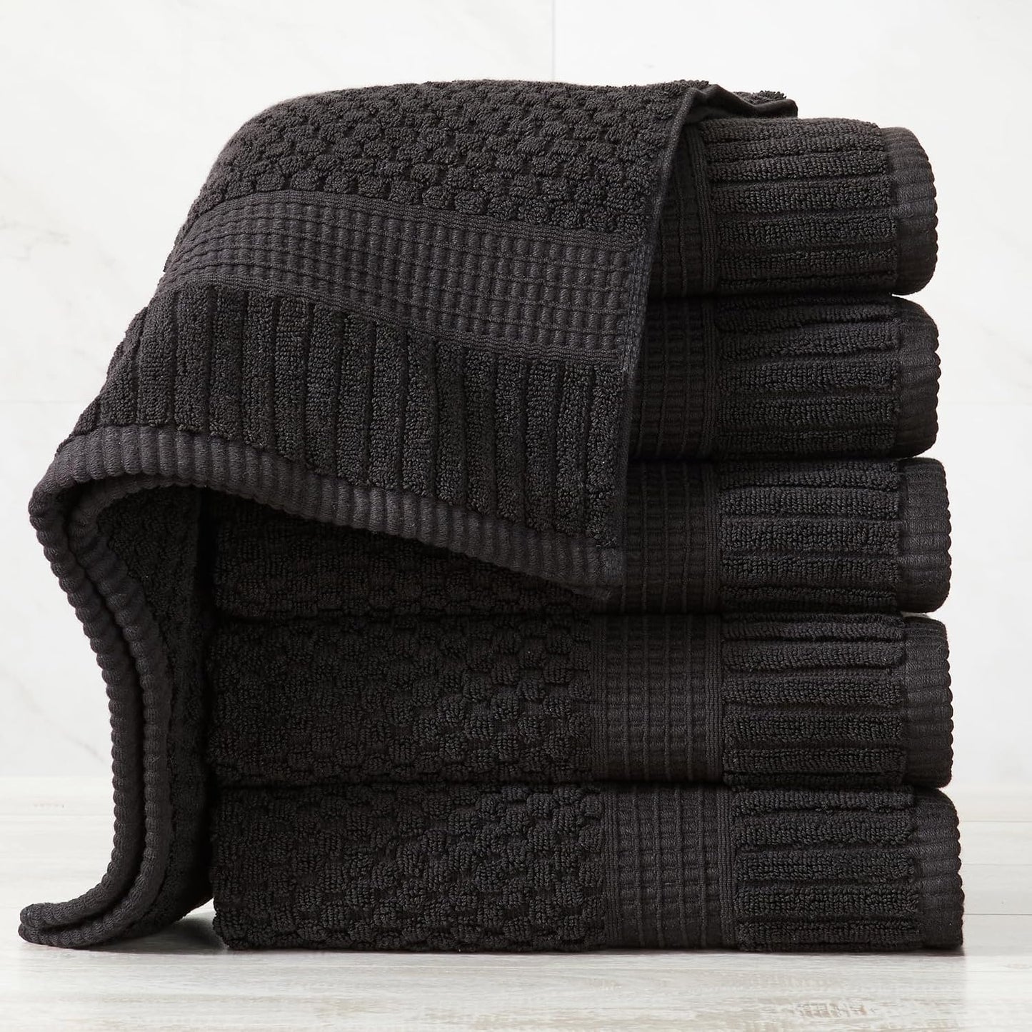 NY Loft 100% Cotton 6-Pack Hand Towel Set | Black | Oeko-TEX | Quick-Dry | Six 16" x 28" Hand Towels | Super Absorbent