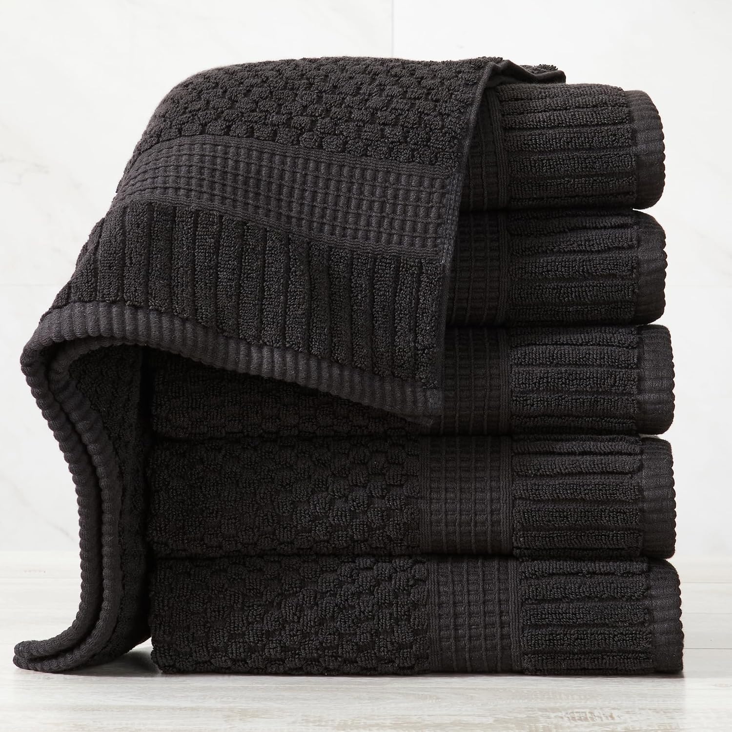 NY Loft 100% Cotton 6-Pack Hand Towel Set | Black | Oeko-TEX | Quick-Dry | Six 16" x 28" Hand Towels | Super Absorbent