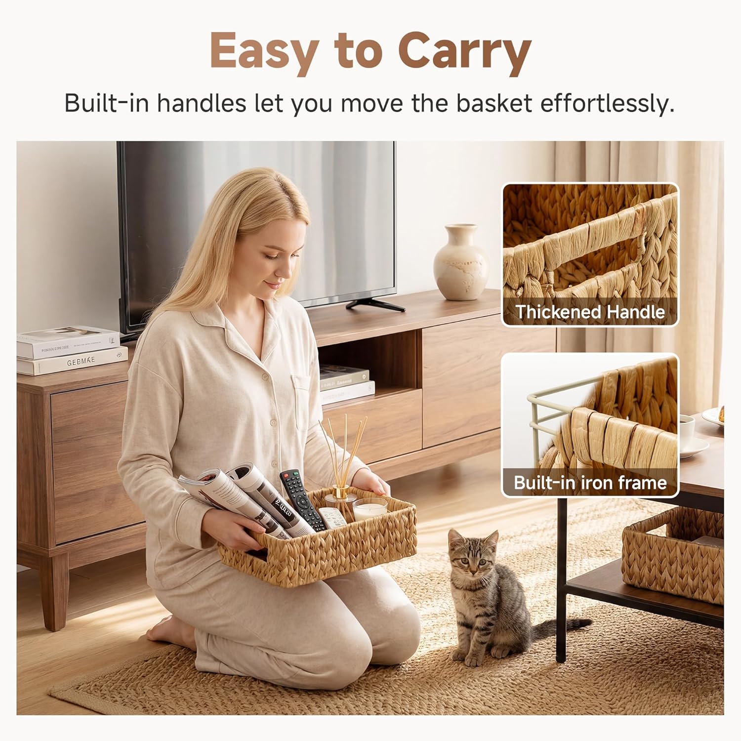 Small Wicker Baskets for Organizing in Living Room and Shelf / Natural / 2 x 11 / Set of 2