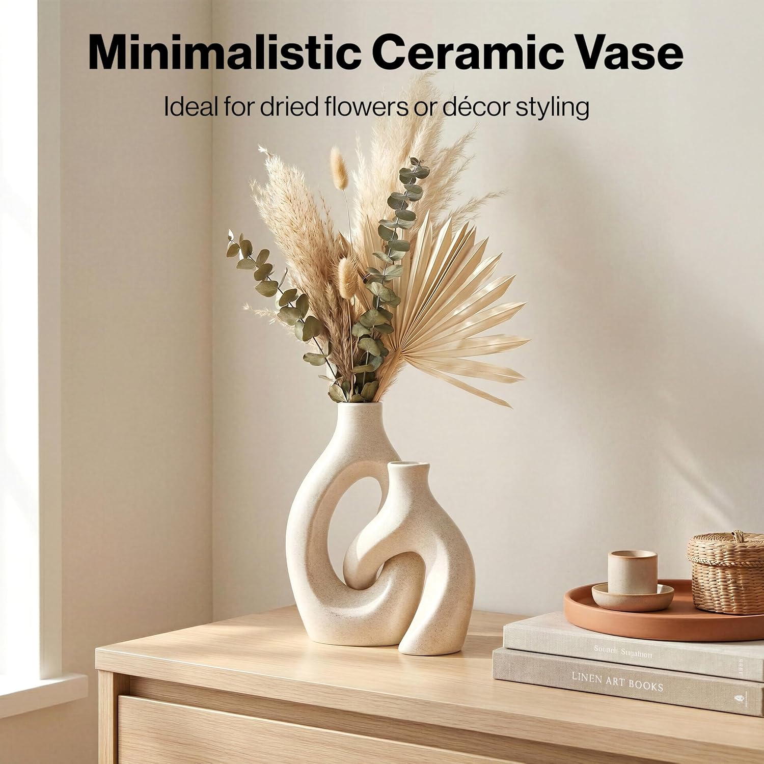 Ceramic Vase / Handmade Nordic Minimalist Ceramic Vase for Pampas / White / Set of 2