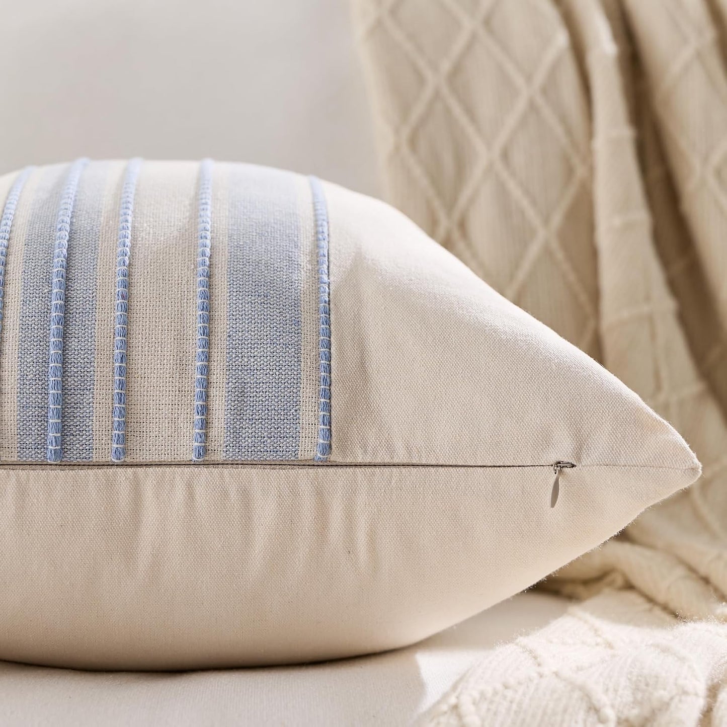 Boho Decorative Cushion Covers / 18 x 18 / Style 1- Classic Blue / Set of 2
