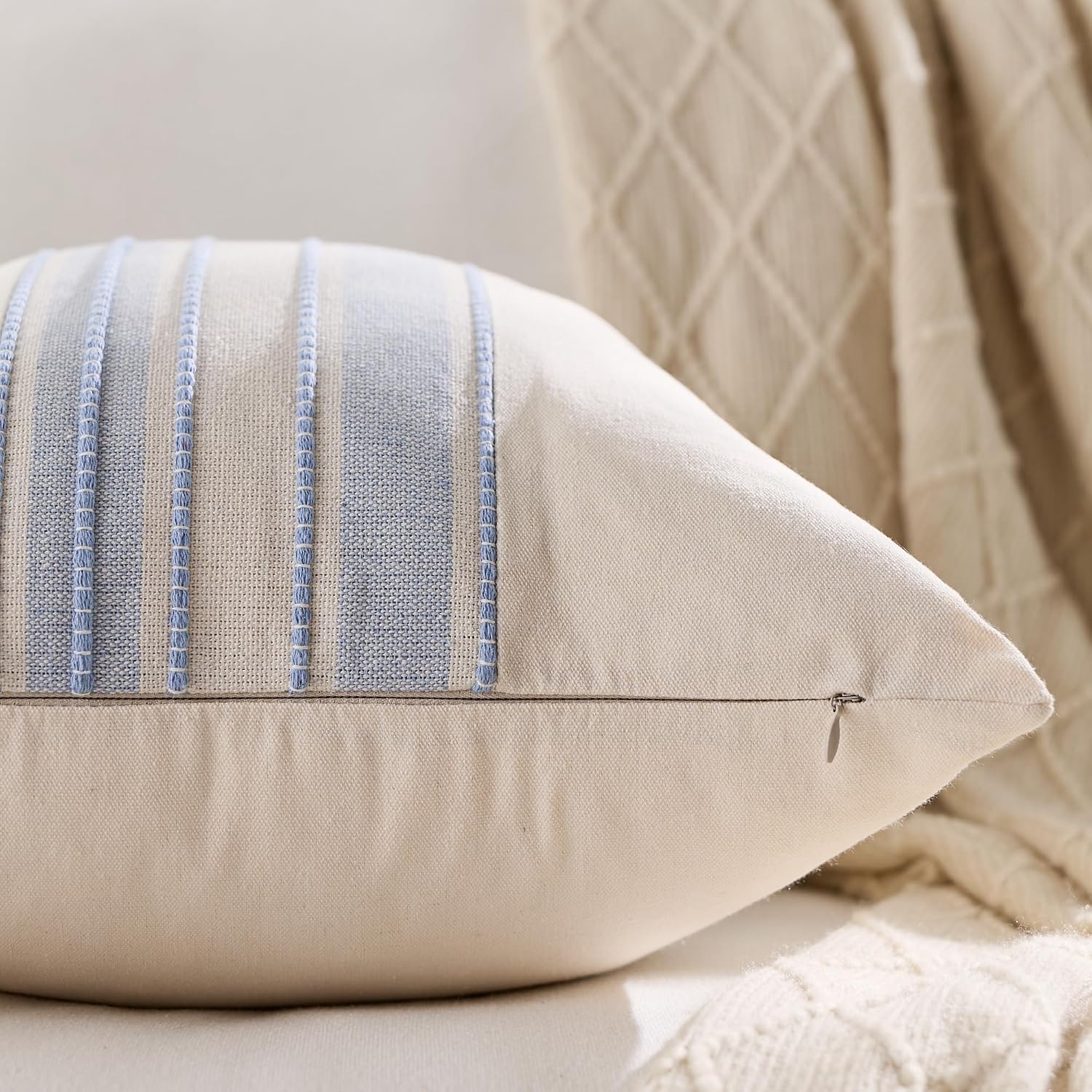 Boho Decorative Cushion Covers / 18 x 18 / Style 1- Classic Blue / Set of 2