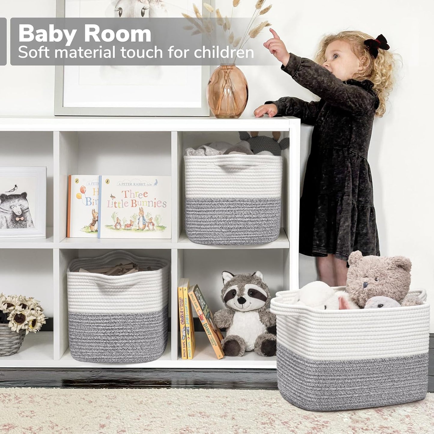 Woven Storage Basket / Light Grey / 13"L x 10"W x 9"H