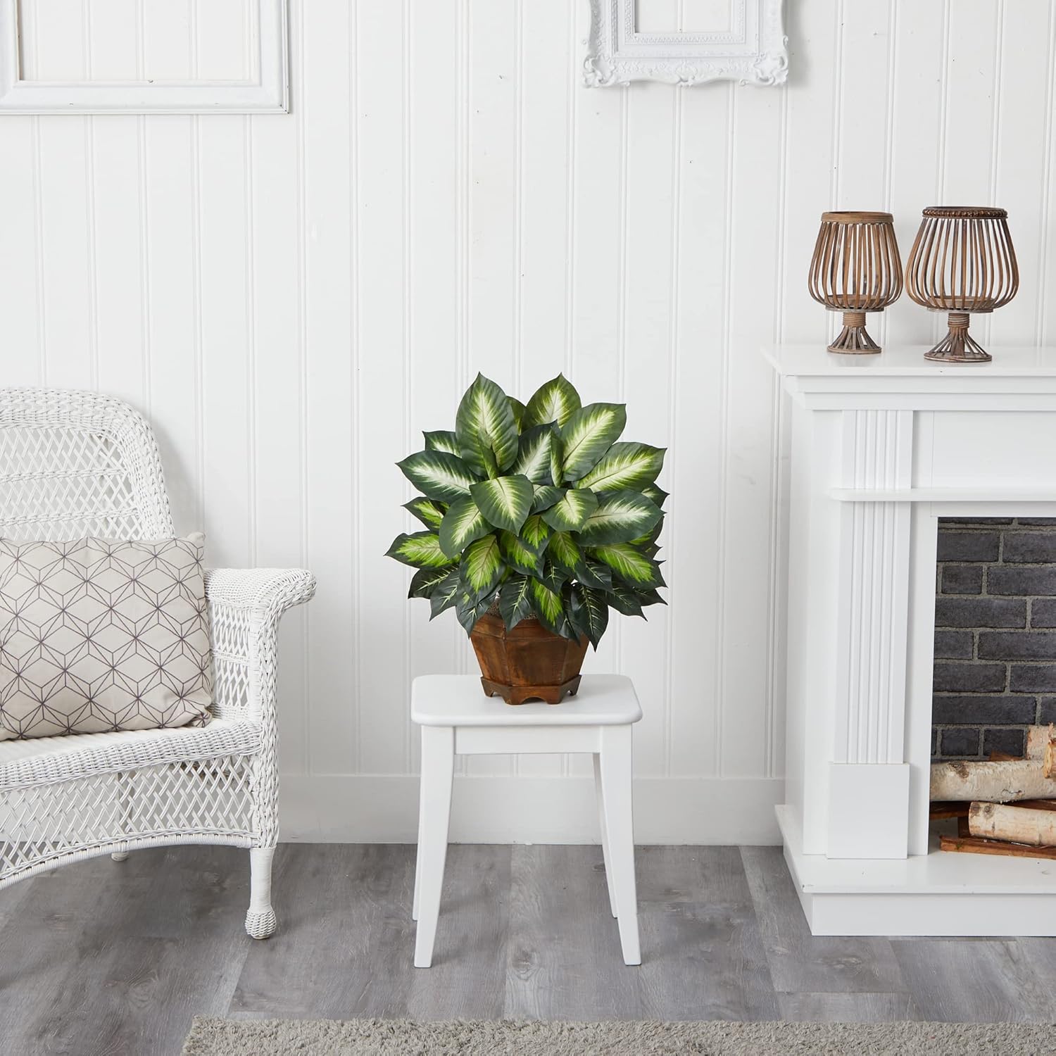 Faux Plant / Decorative Wood Planter / 22 Inch