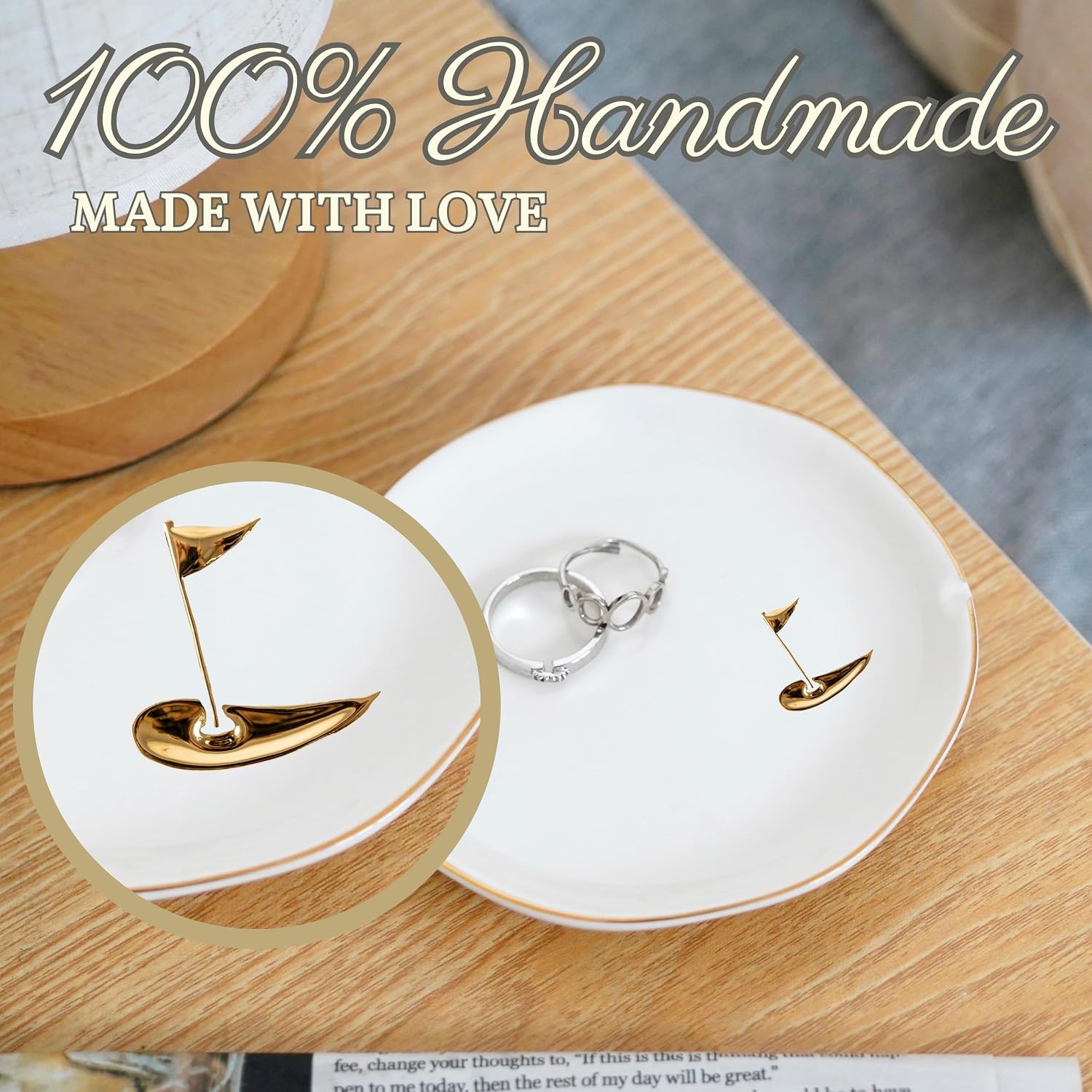 4.75" Handcrafted Ceramic Ring Dish / Gold