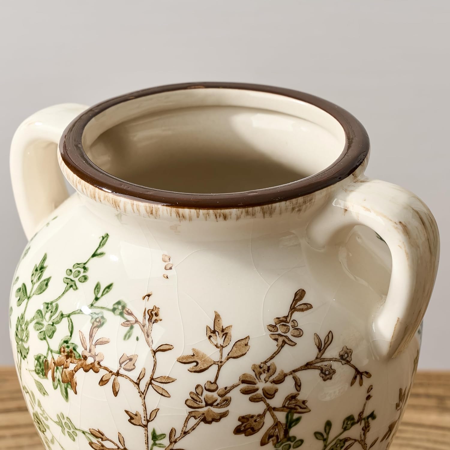 Rustic Ceramic Vase / Beige and Green- 7.78