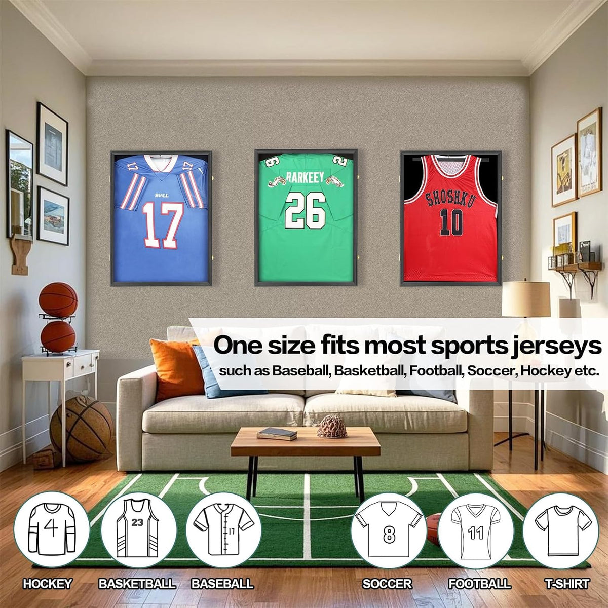 Jersey Frame Display Case with UV and Lock, 4-Pack Matte Black | Goazhpon Jersey Frame 4-Pack Lockable Shadow Box with