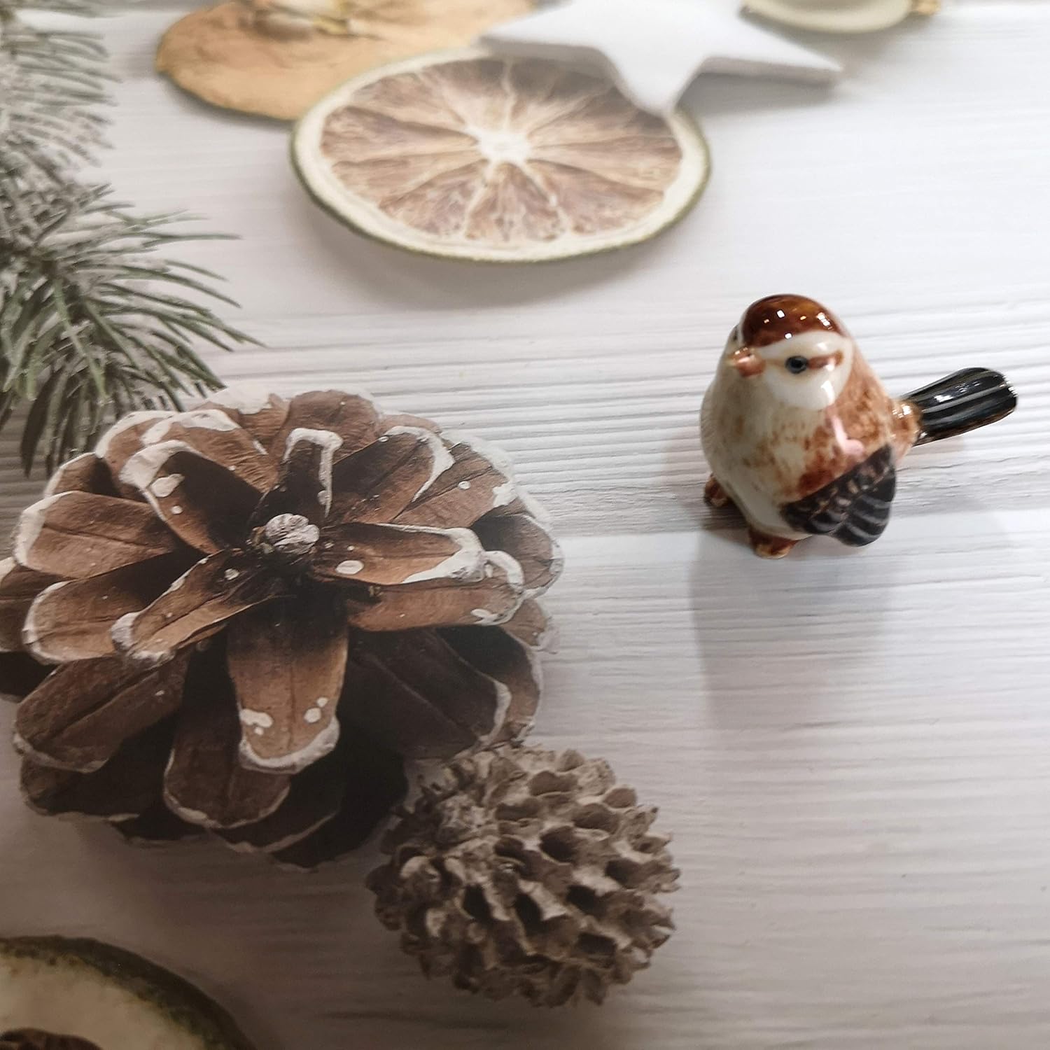 ฺBird Figurine Ceramic Tailorbird Animal Miniature Handmade Gift Decor DIY Craft Design Collectible