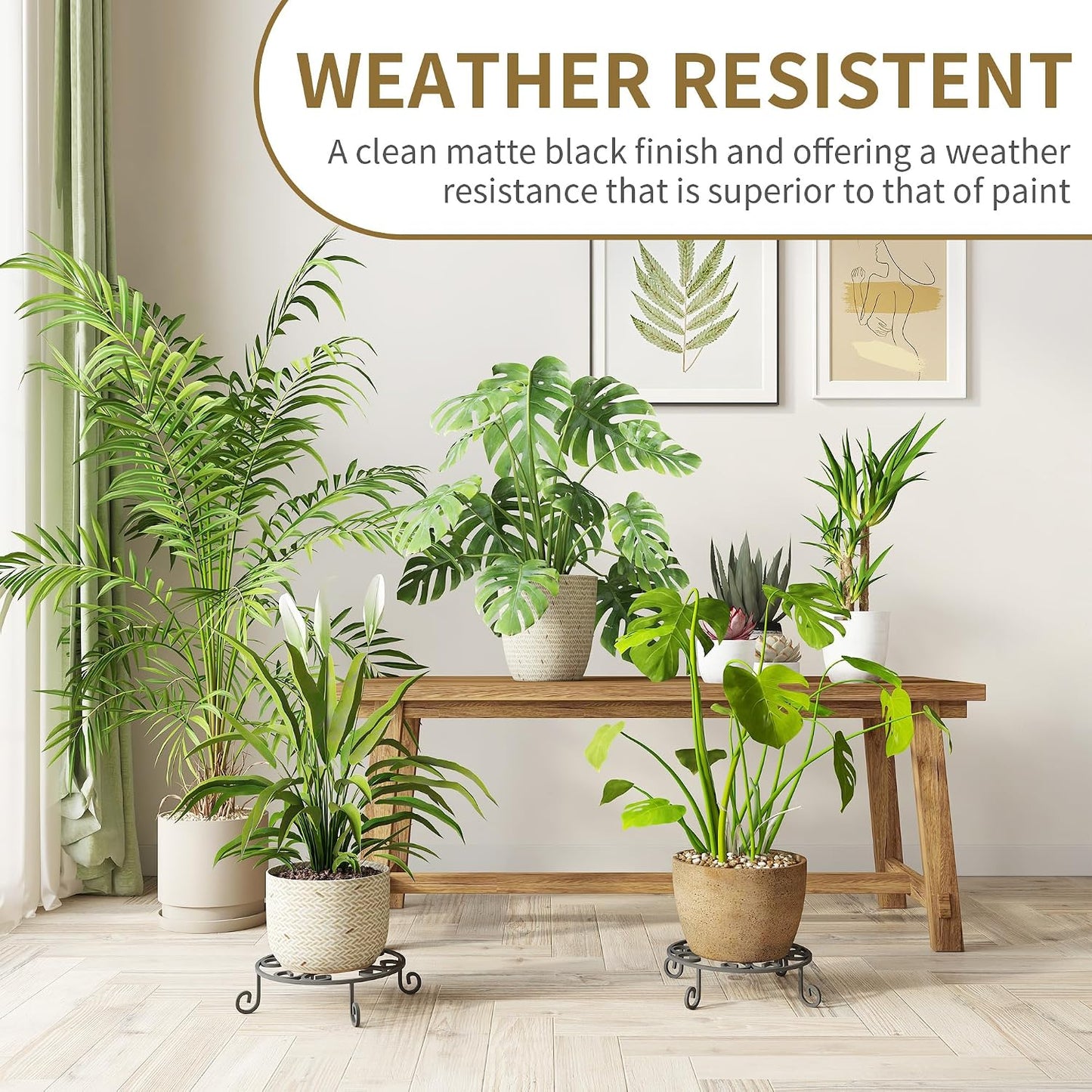 PROWORX 4 Pack 10” Diameter Metal Outdoor Plant Stand Indoor, Black Heavy Duty Potted Holder, Round Anti-Rust Wrought