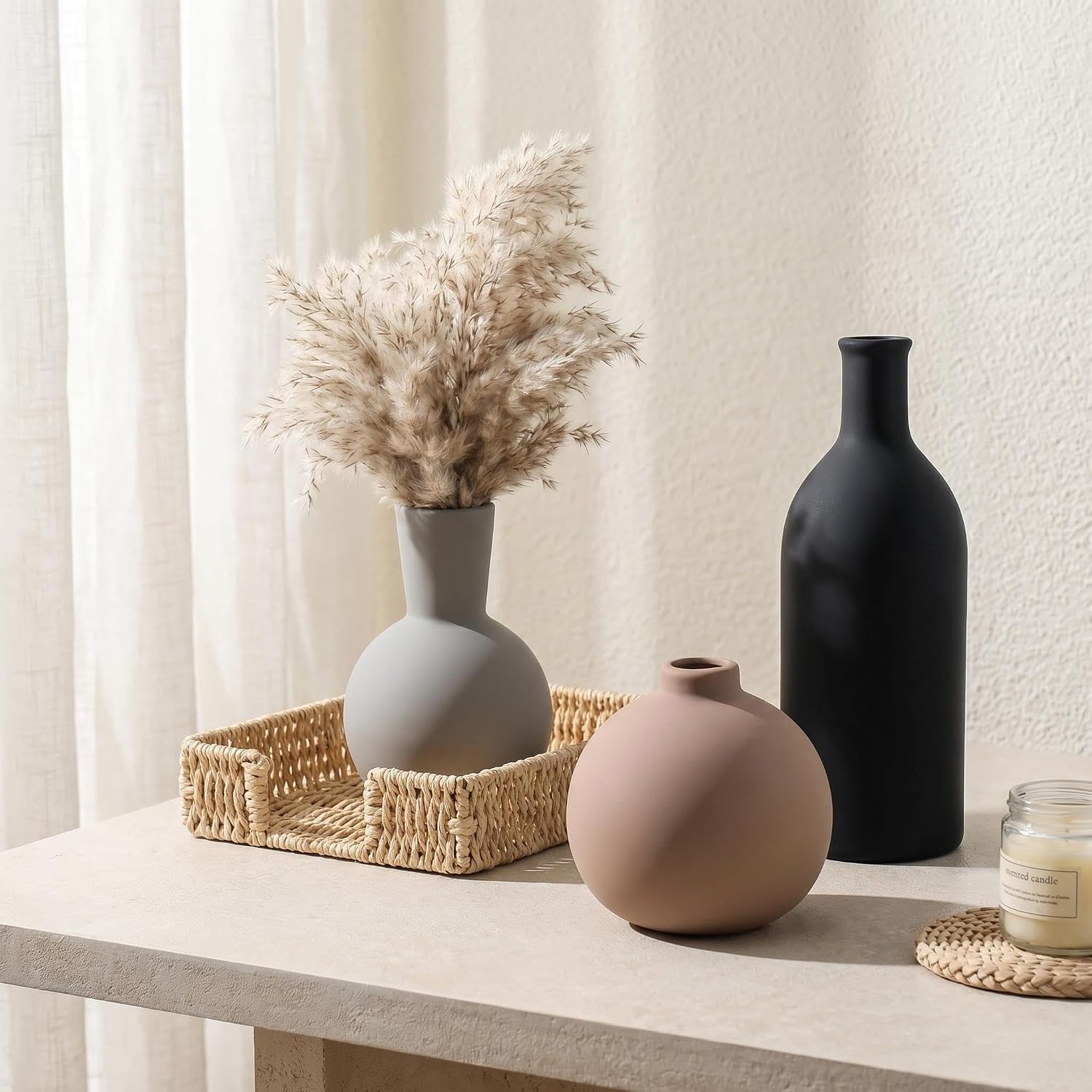 Ceramic Vase / Black Mix Set - Gray / Set of 3