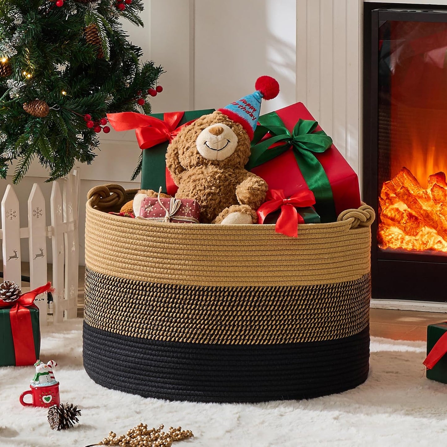 Woven Rope Baskets for storage Baby Laundry Hamper / Black / 20 x 13