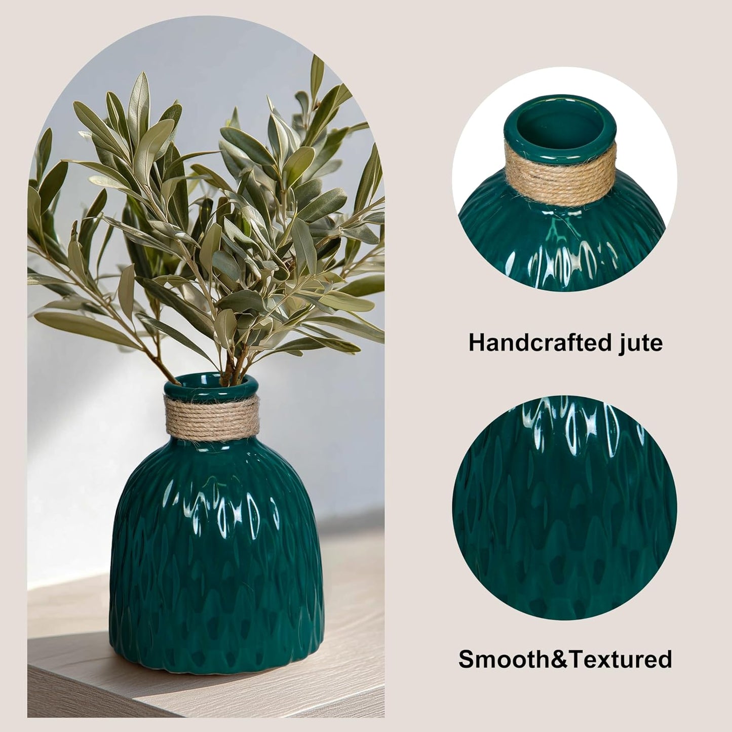 Modern Ceramic Vase for Flowers / Dark Green / 6 Inch