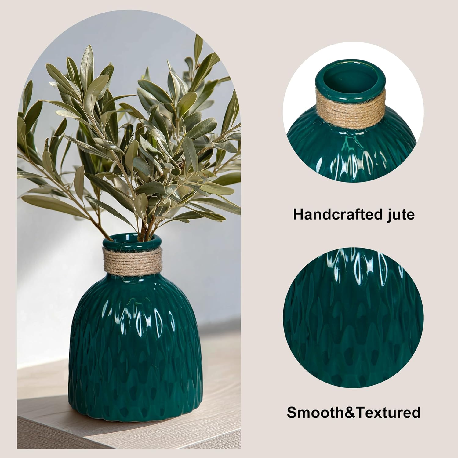 Modern Ceramic Vase for Flowers / Dark Green / 6 Inch
