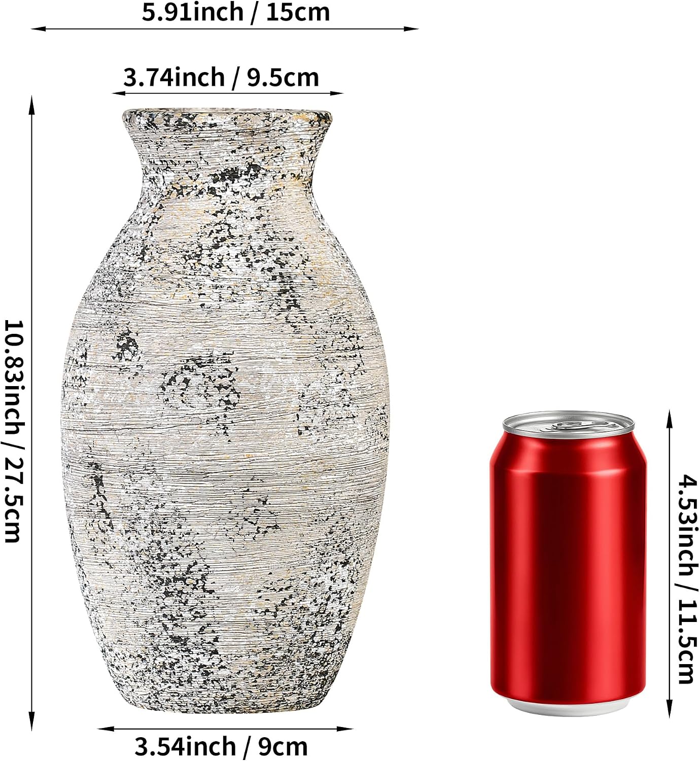 Ceramic Vase / Farmhouse Rustic Pottery Vases / Gray / 11 Inch