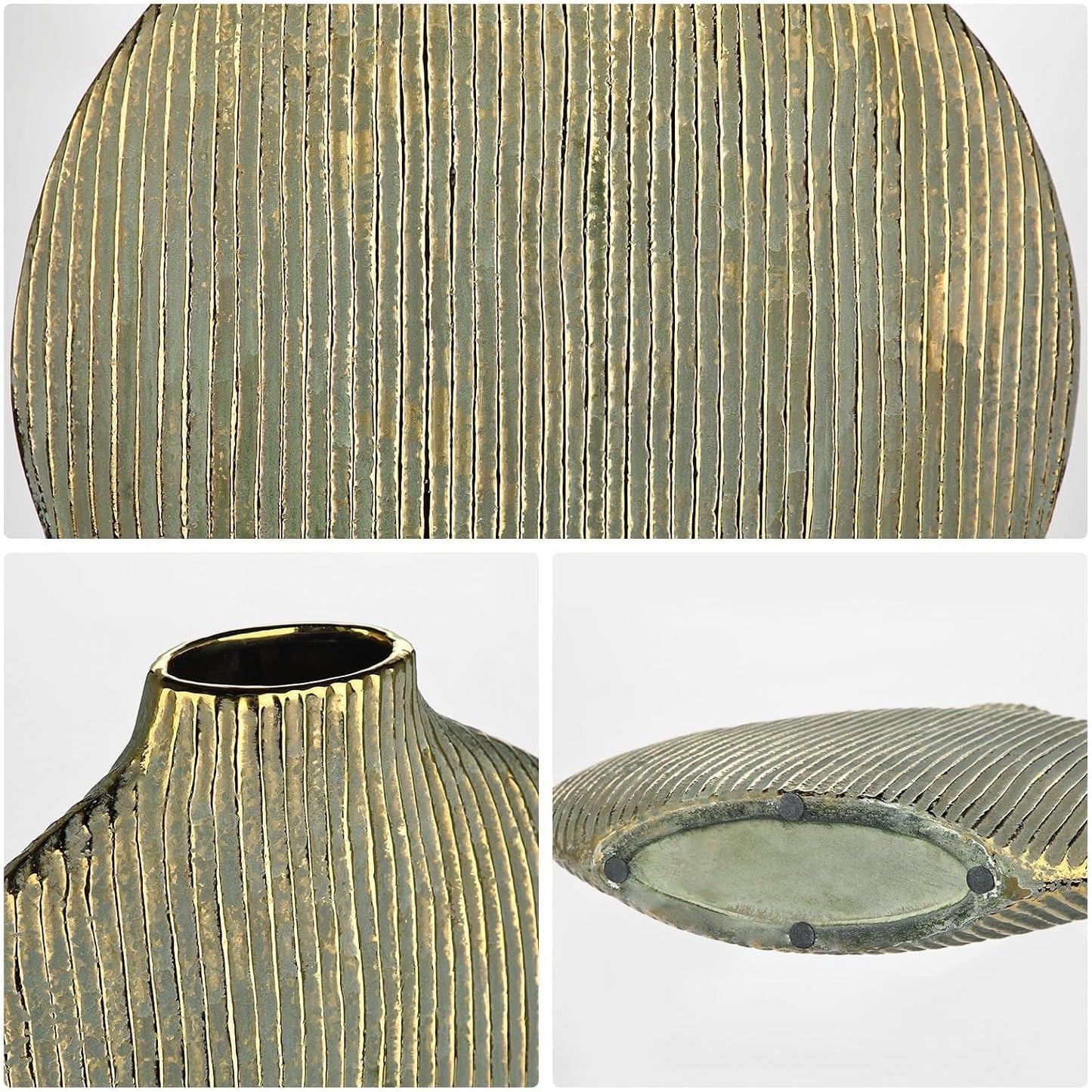 Gold Flower Ceramic Vase 12" Striped Large Vase / Gold 12 / 12in