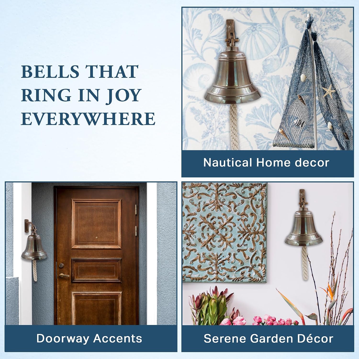 Solid Brass Wall Mounted Ship Hanging Antique Brass Bell for Reception, School, Outdoor, Indoor, Dinner & Chruch - 6