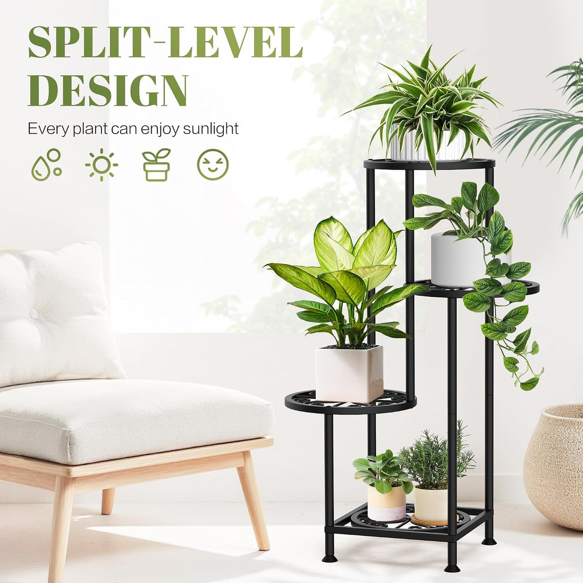 4 Tier Plant Stand Indoor Outdoor, Metal Flower Shelf Display Holder Corner | Multiple Plants Rack Tall Holder, Sturdy