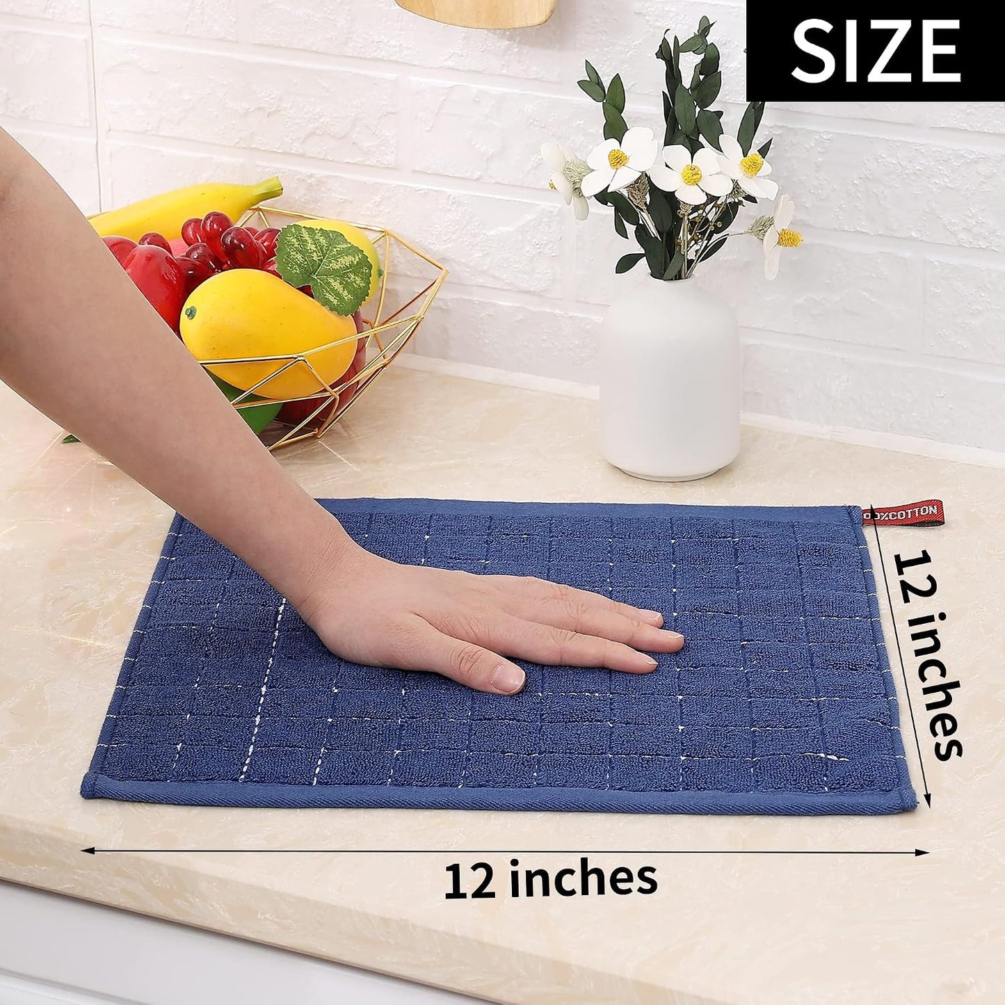 Homaxy 100% Cotton Terry Kitchen Dish Cloths, 12 Pack, Navy Blue | Ultra Soft and Absorbent Dish Towels for Kitchen