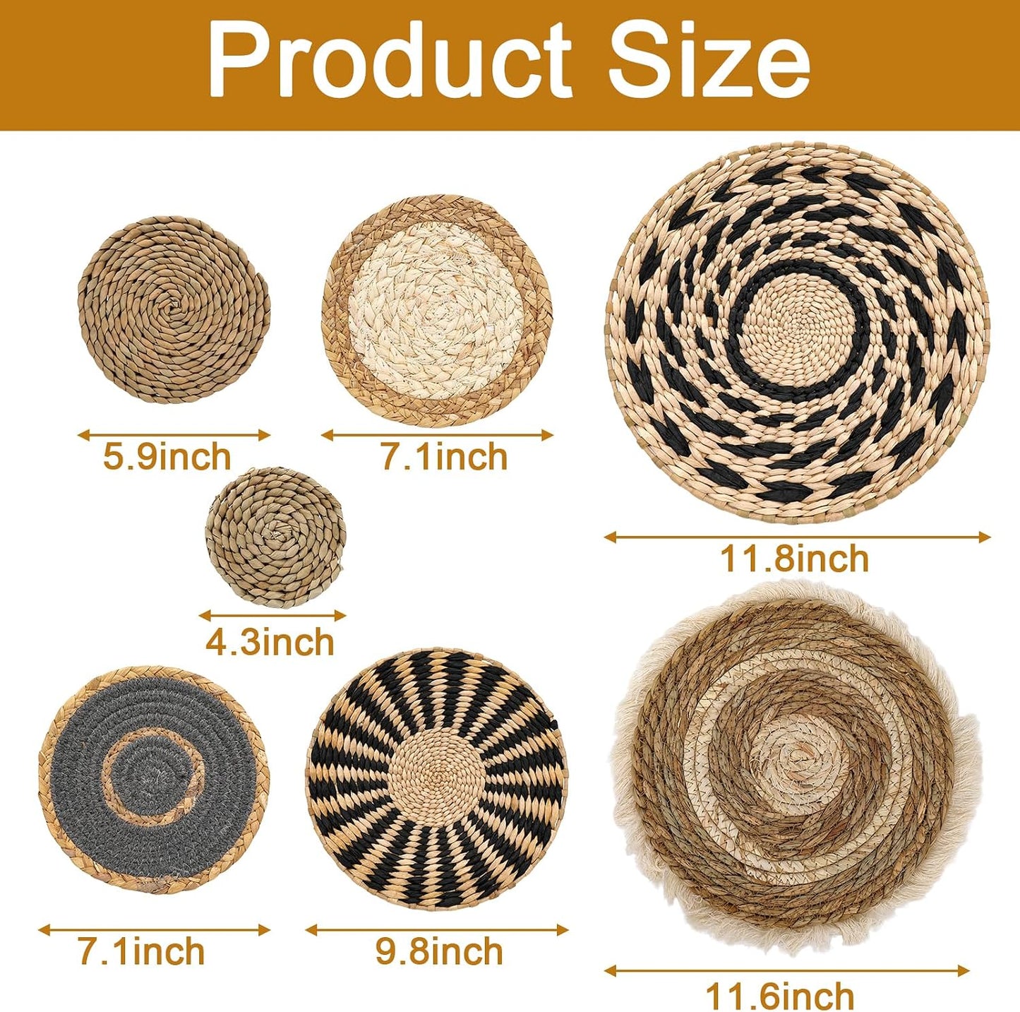Boho Wall Basket Decor / Black / Set of 7