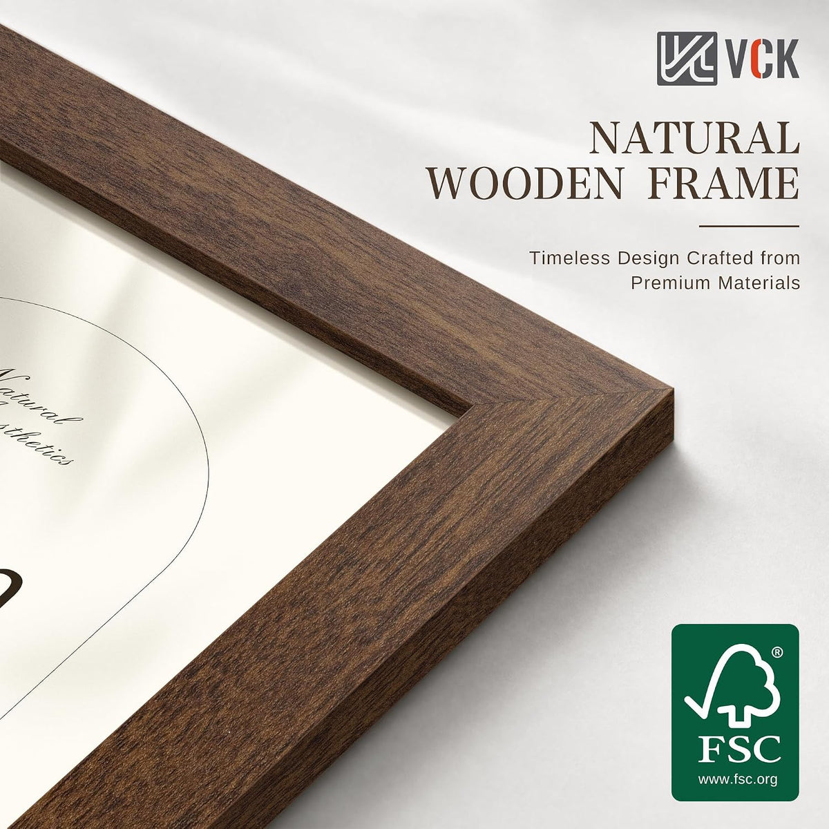 VCK 12x18 Frames Set of 6, Elegant Brown Wood Picture Frame | 1.1in Wide Border, Wall Hanging, HD Plexiglass