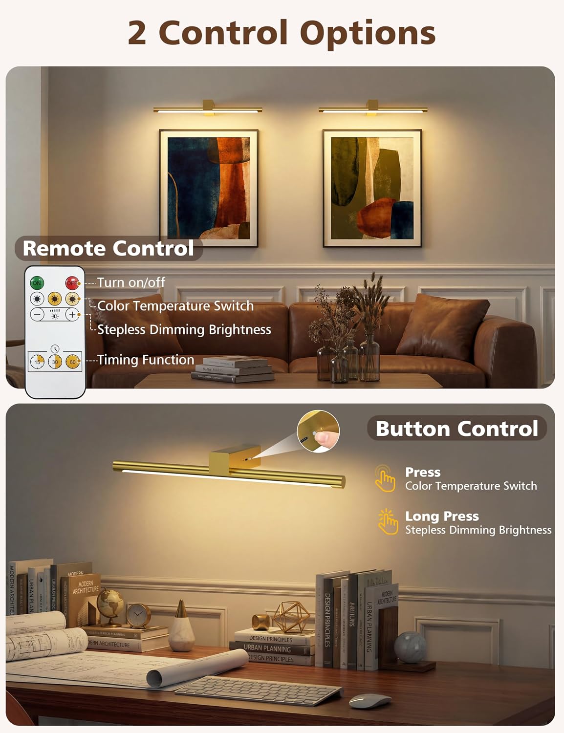 VOLISUN 15.7'' Picture Lights for Wall, 4000mAh Rechargable Picture Light Battery Operated, 3 Color Temperatures &