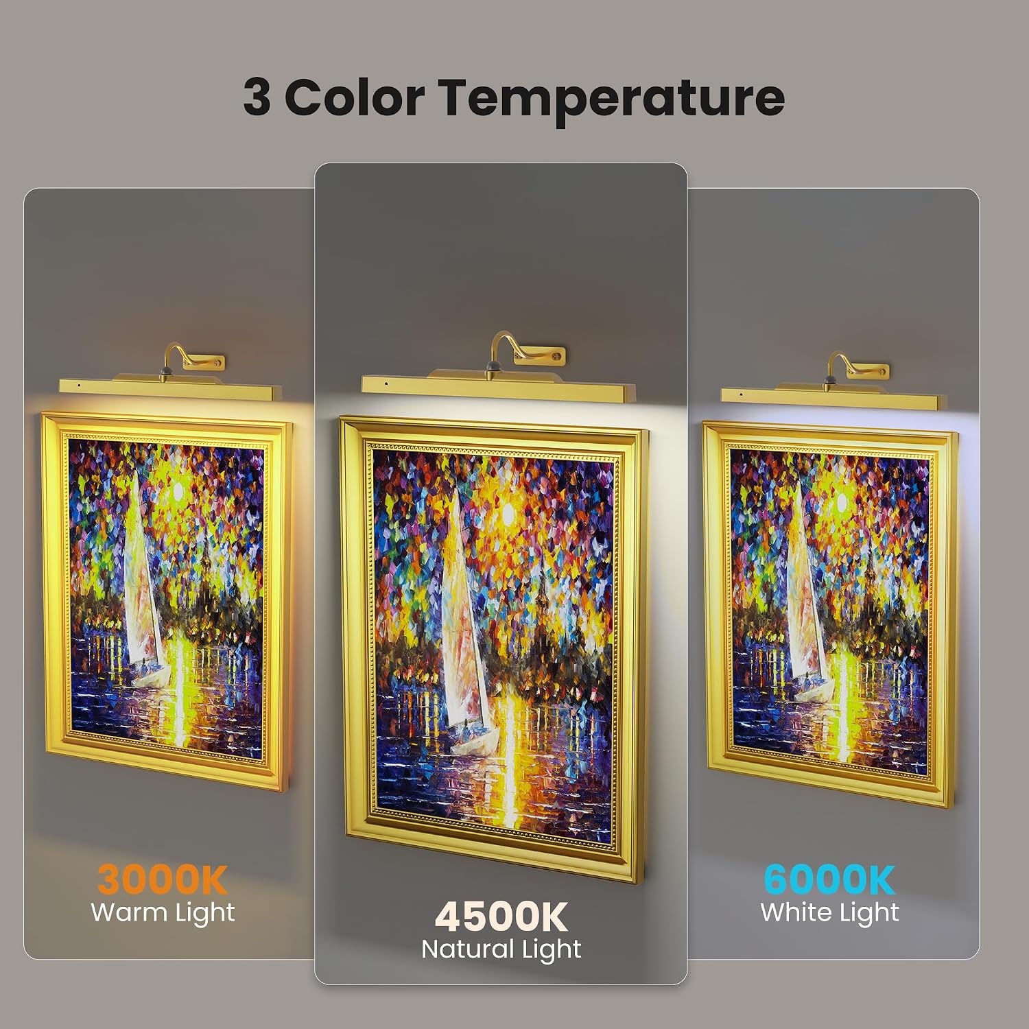 Picture Light Gold 2Pack, 5000mAh Battery Opertated Cordless Picture Lights for Wall, 16in CCT Dimmable with Touch