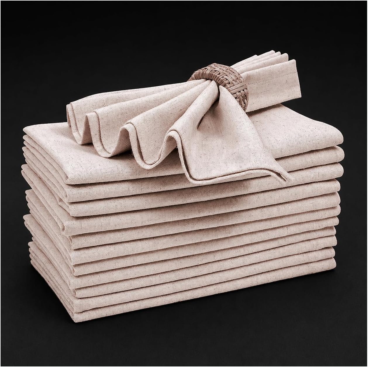 Bedding Craft Linen Cloth Dinner Napkins, Natural, 18x18, Set of 12 | Flax cotton blend, elegant table décor, machine