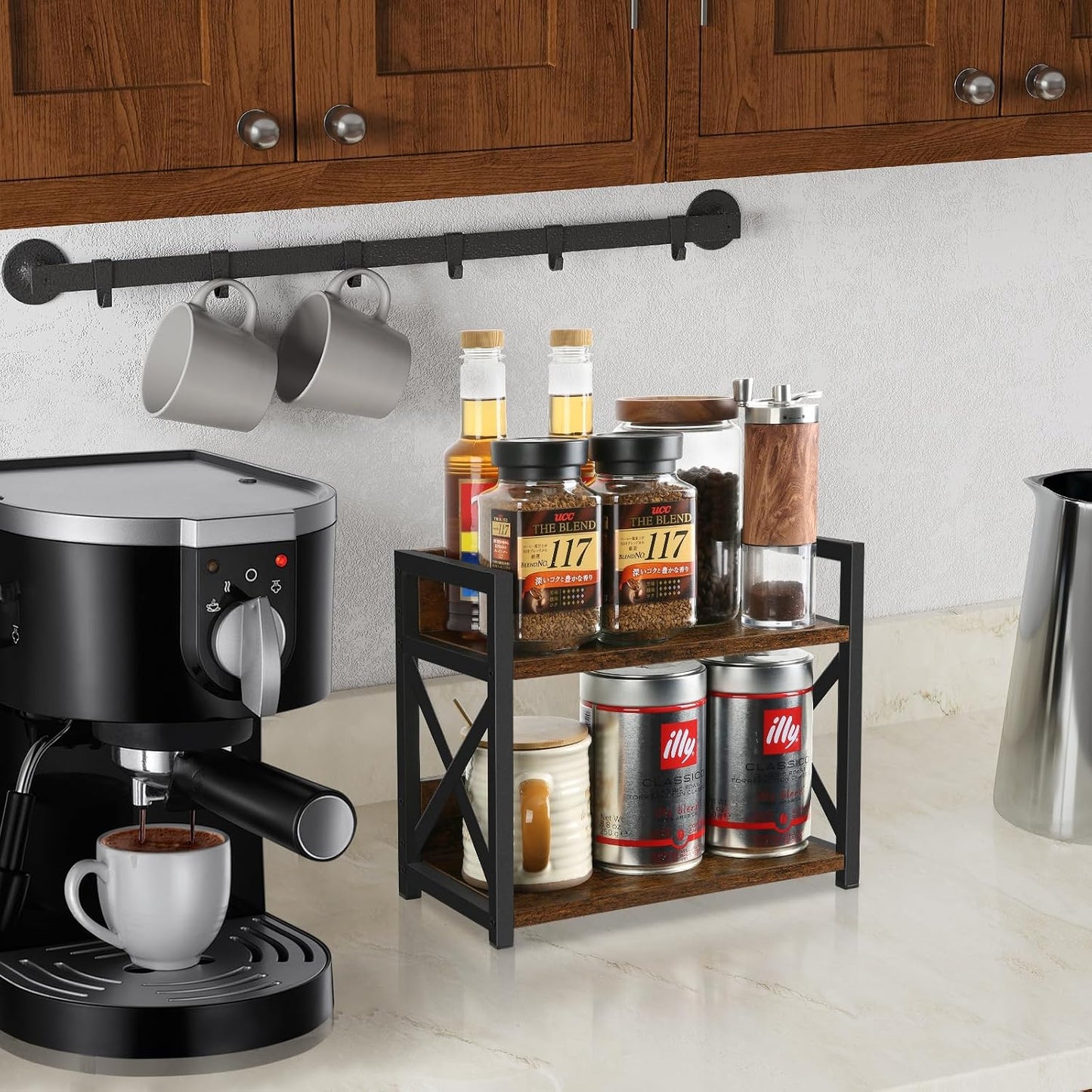 YINMIT Countertop Shelf Organizer,Coffee Bar Accessories,Spice Rack,Coffee Counter Shelf,2 Tier Coffee Organizer