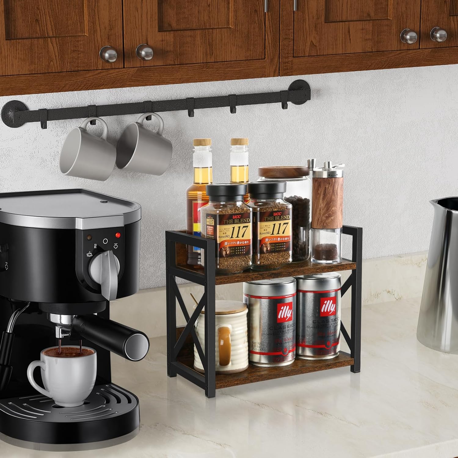 YINMIT Countertop Shelf Organizer,Coffee Bar Accessories,Spice Rack,Coffee Counter Shelf,2 Tier Coffee Organizer