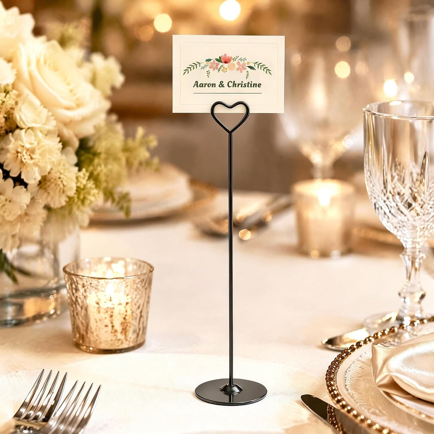 Urban Deco 16PK Heart Table Number Holders Place Card Holders 12 Inch Table Card Holders Steel Card Holders for Photos