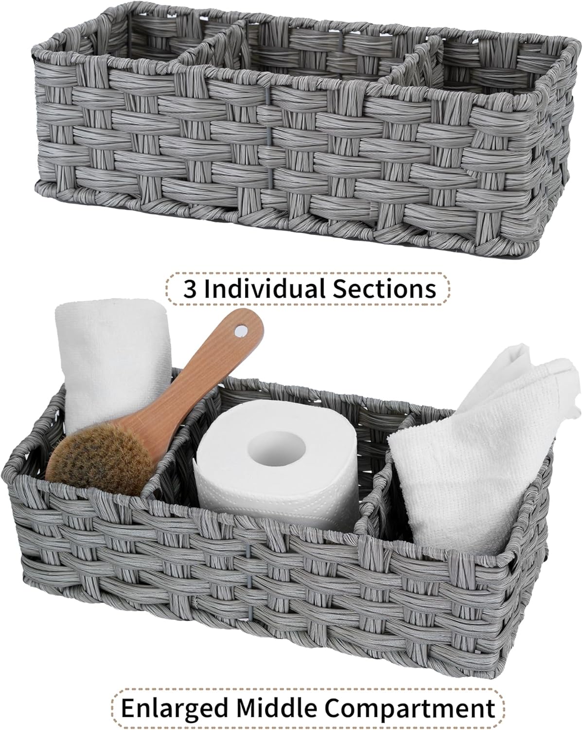 Wicker Baskets for Storage / Gray / Divided / Set of 2