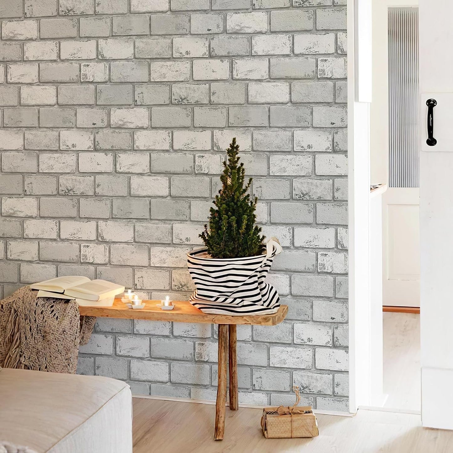 Removable Vintage Self Adhesive Wallpaper Renter Friendly Textured Stick / 17.3 x 400 / Gray