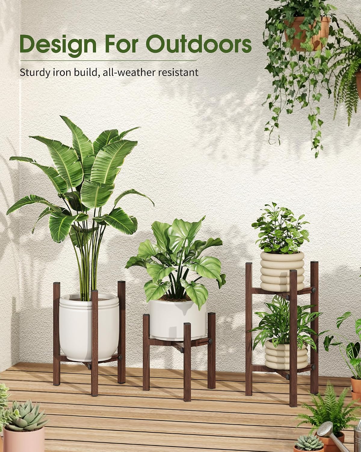 Plant Stand Indoor 3 Pack, Metal Modern Indoor Plant Stand Adjustable, Heavy Duty Single Plant Stands Outdoor Corner