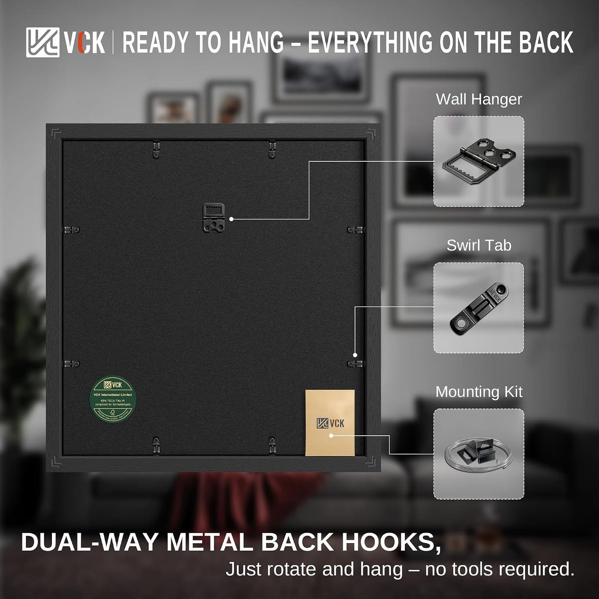 VCK 12.5x12.5 Vinyl Frame 3 Pack, Black Wood 12.5 x 12.5 Record Frames for Wall Mount Album Cover Frames
