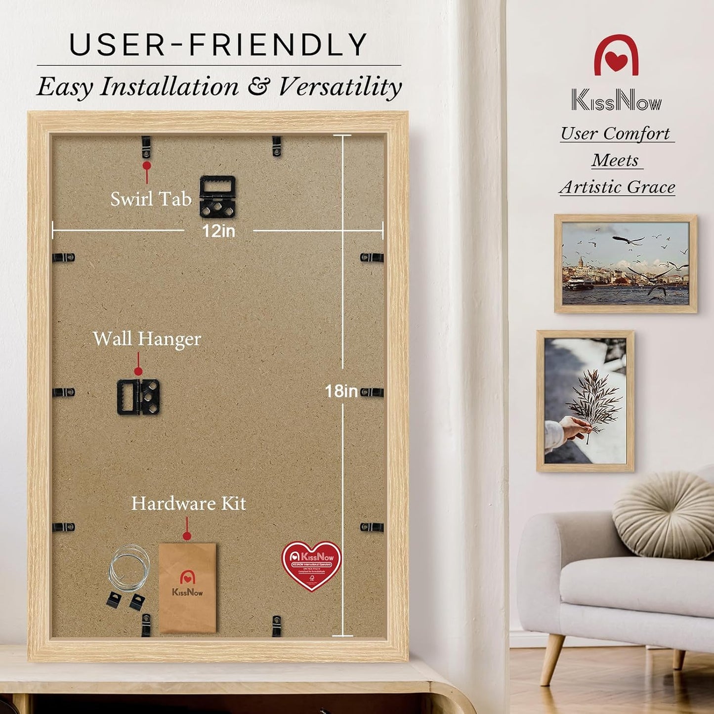 12x18 Poster Frame 4 Pack, Oak Solid Wood, Gallery Wall Decor | Wall Hanging, Thick & Wide Border, Clear Plexiglass