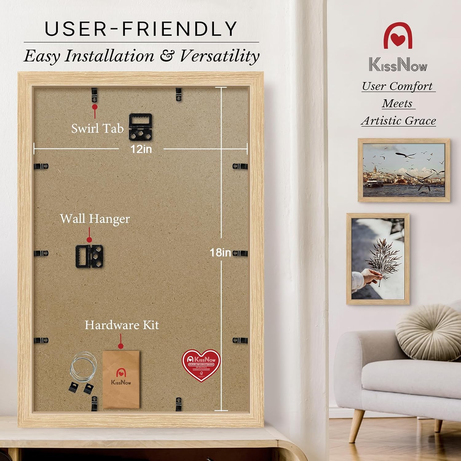 12x18 Poster Frame 4 Pack, Oak Solid Wood, Gallery Wall Decor | Wall Hanging, Thick & Wide Border, Clear Plexiglass