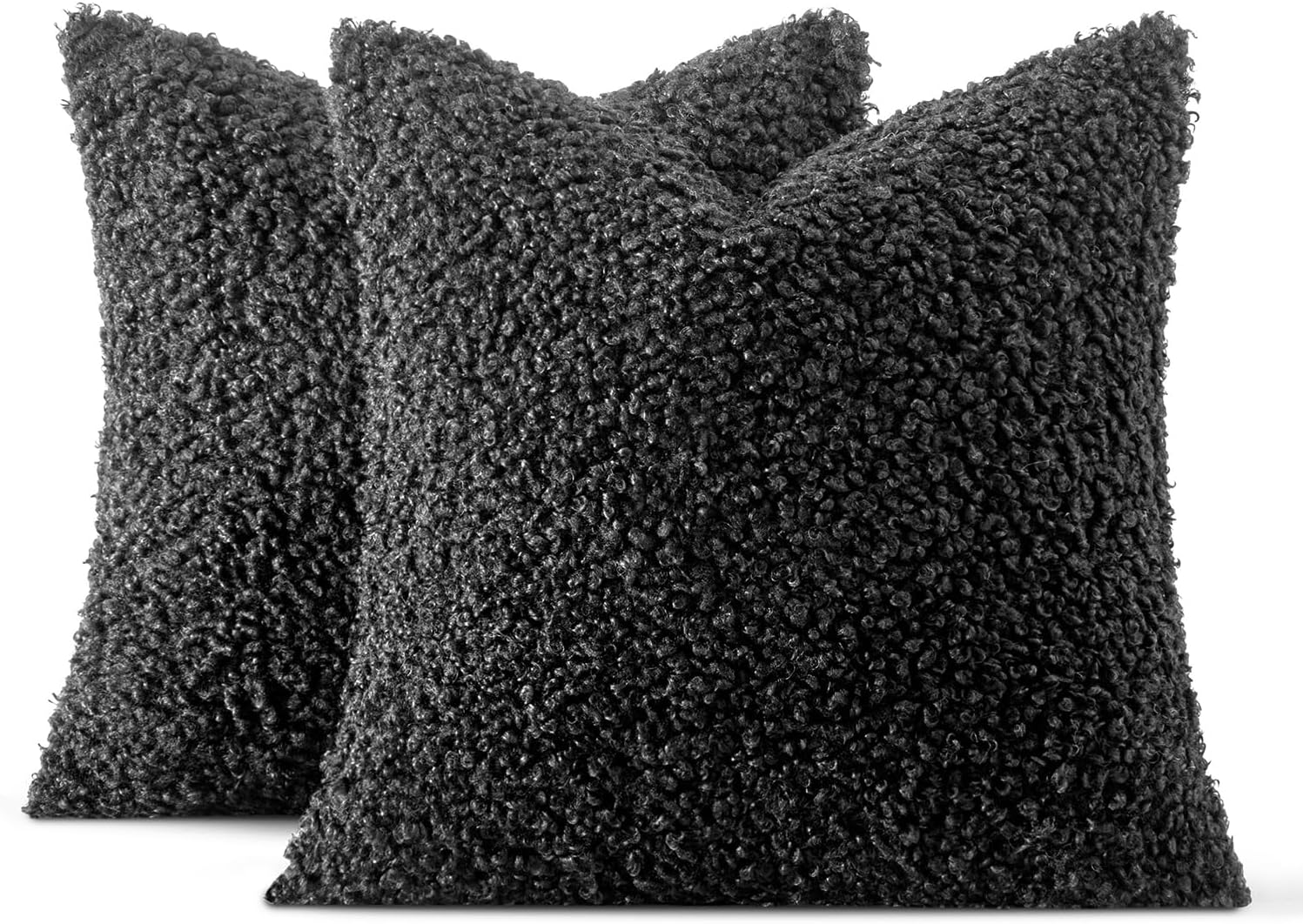Throw Pillow Covers Neutral Faux Fur Decorative Sherpa Pillow Covers / 18 x 18 / Black / Set of 2