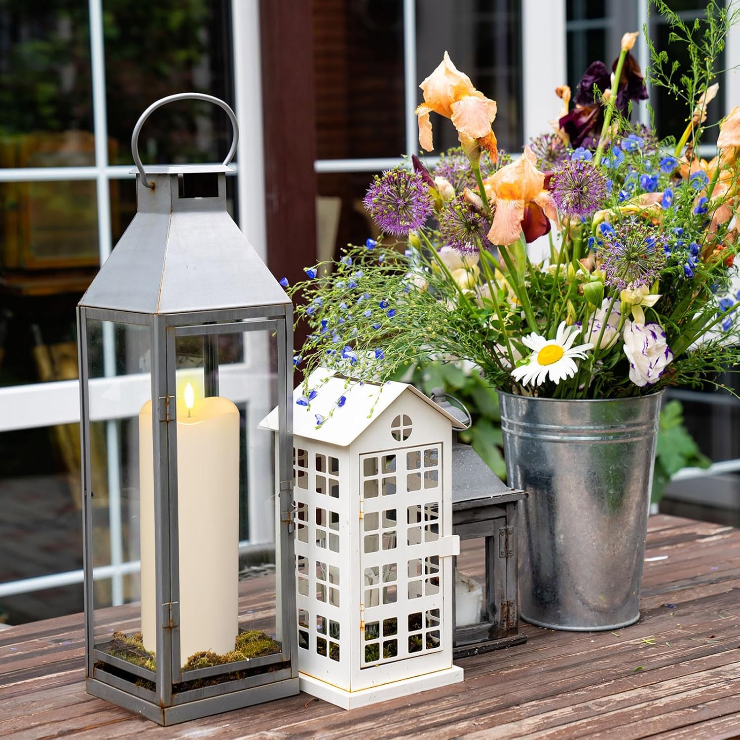 Rossesay 8" 10" 12" 14" x 4" Large Waterproof Outdoor Flameless Candles, 4 Pcs LED Pillar Candles with Remote and