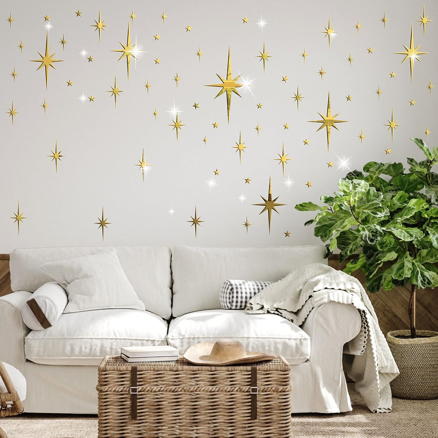Mirror Wall Stickers Star Wall Decal Peel and Stick 3D Acrylic Decals Removable / Golden / Gold