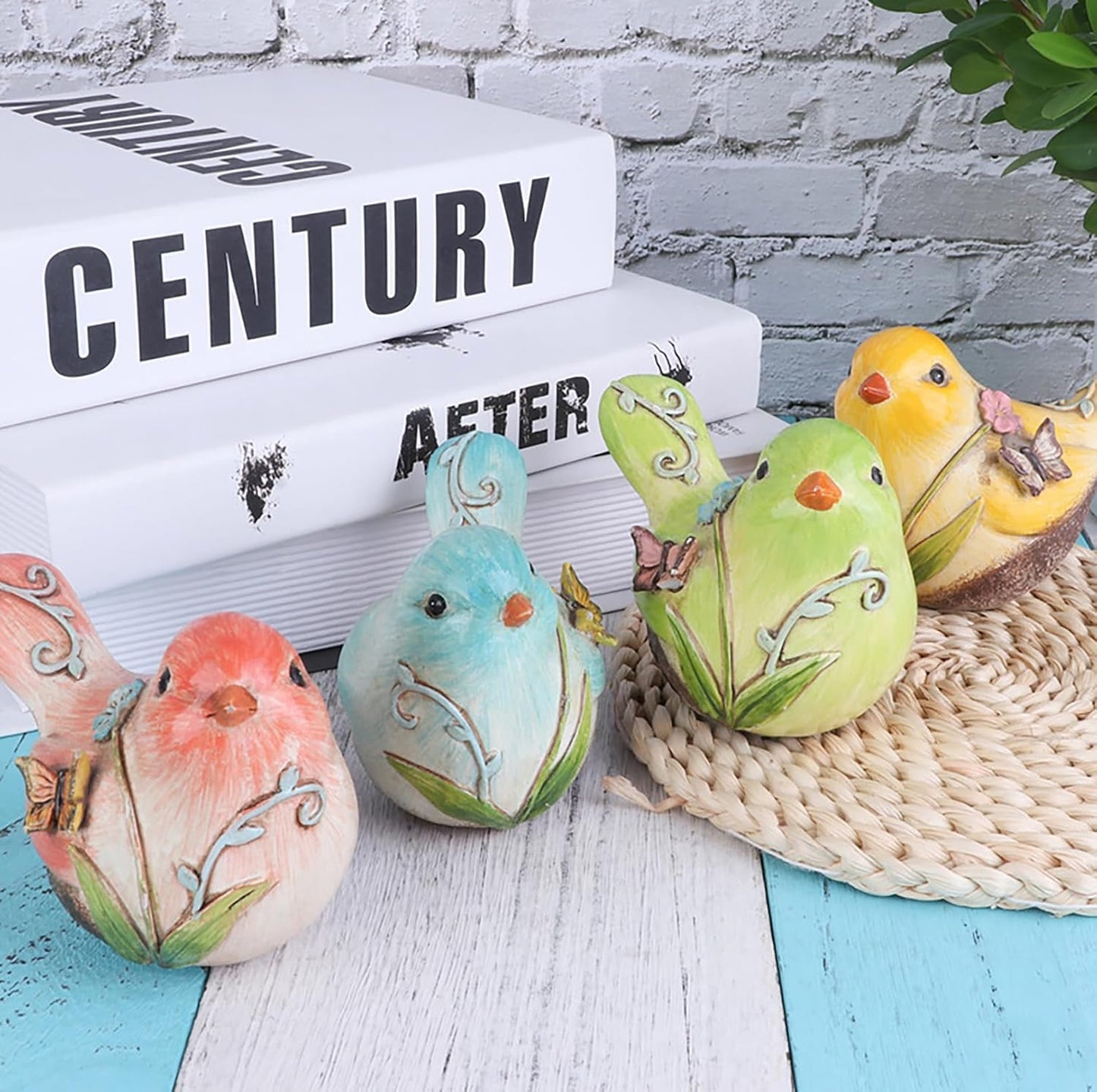 Resin Bird Statues Hand-Painted Birds Figurines Bird Statue Shelf Decor Funny Animal Sculpture / B