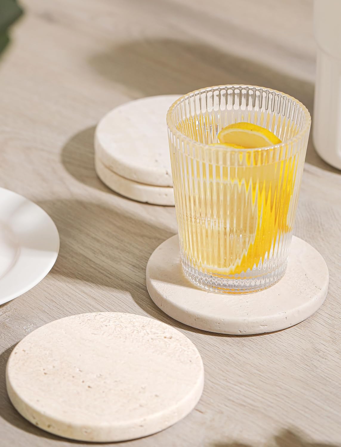 Round 4" Diameter Drink Marble Coasters for Housewarming Gift / White / Set of 4