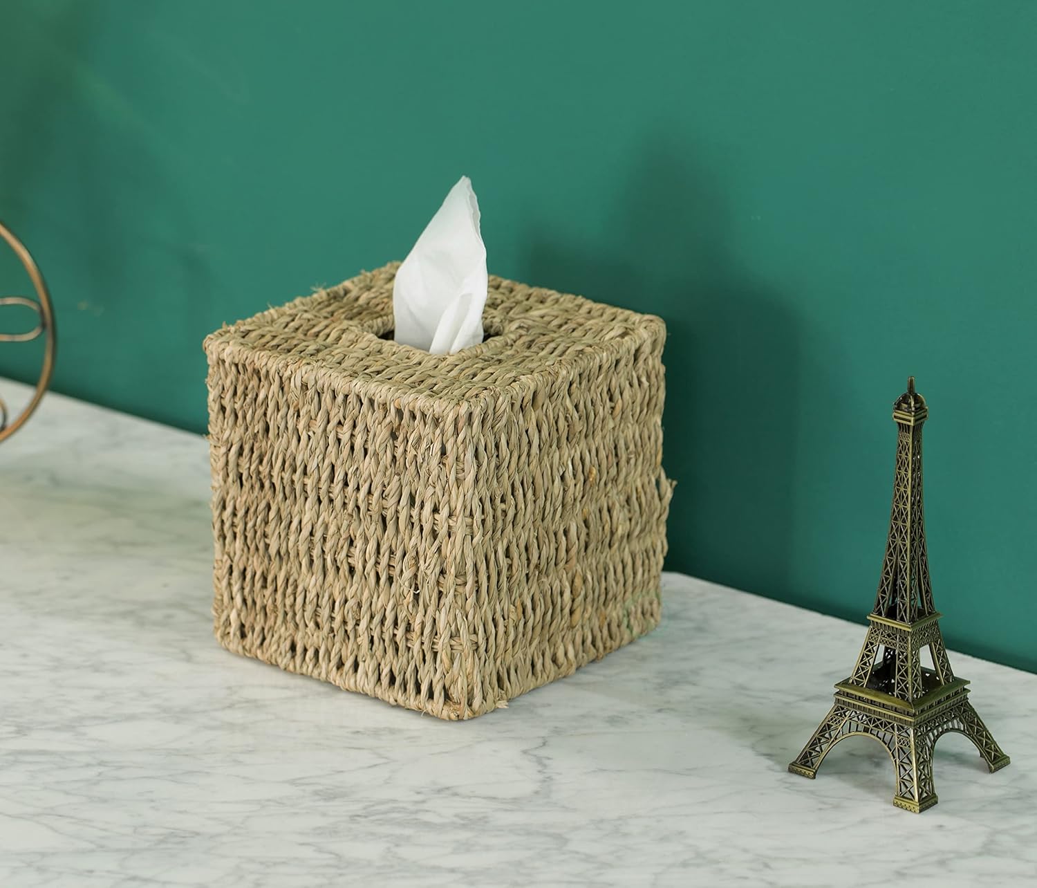 Woven Seagrass Wicker Square Tissue Box Cover Holder / Natural