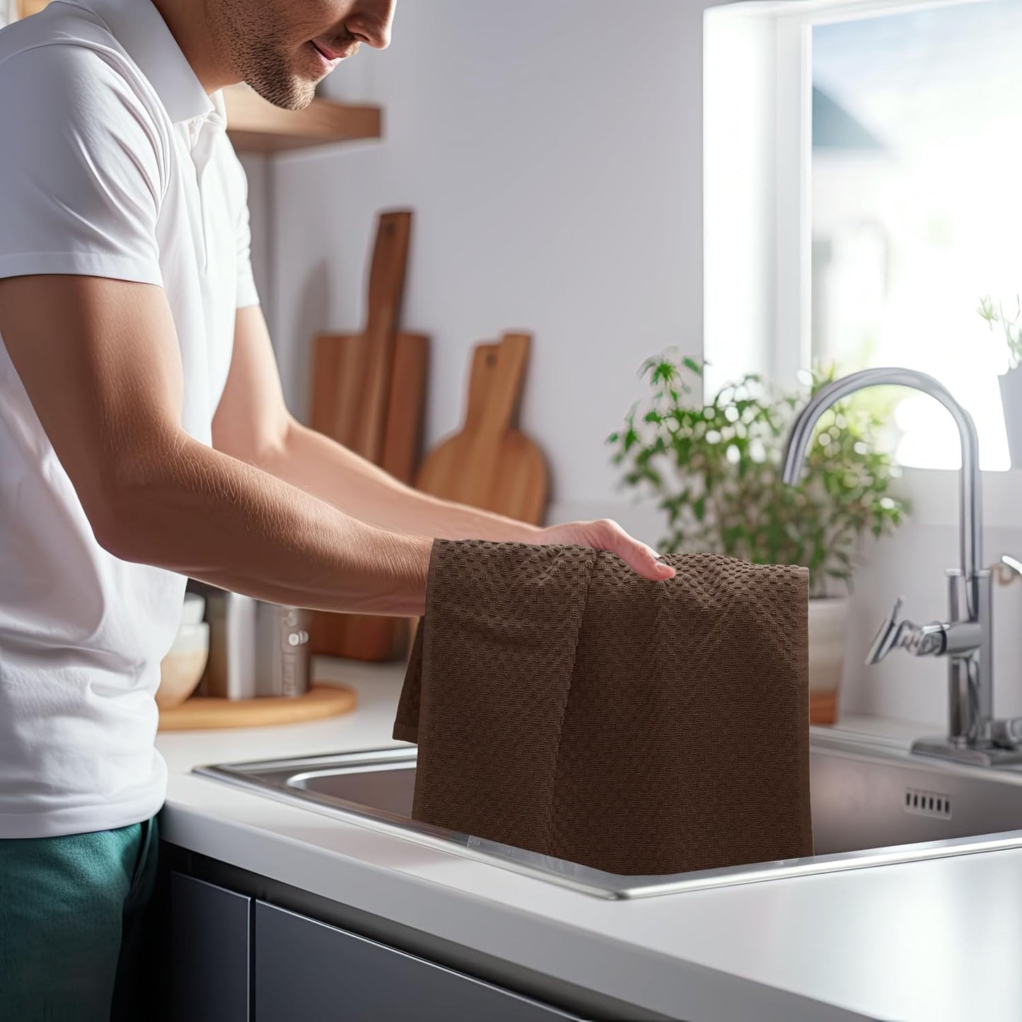 COTTON CRAFT Amazing Kitchen Towel - 12 Pack 100% Cotton Waffle Terry Towel | Harvest Rust Green Gold Brown -16x28 Euro
