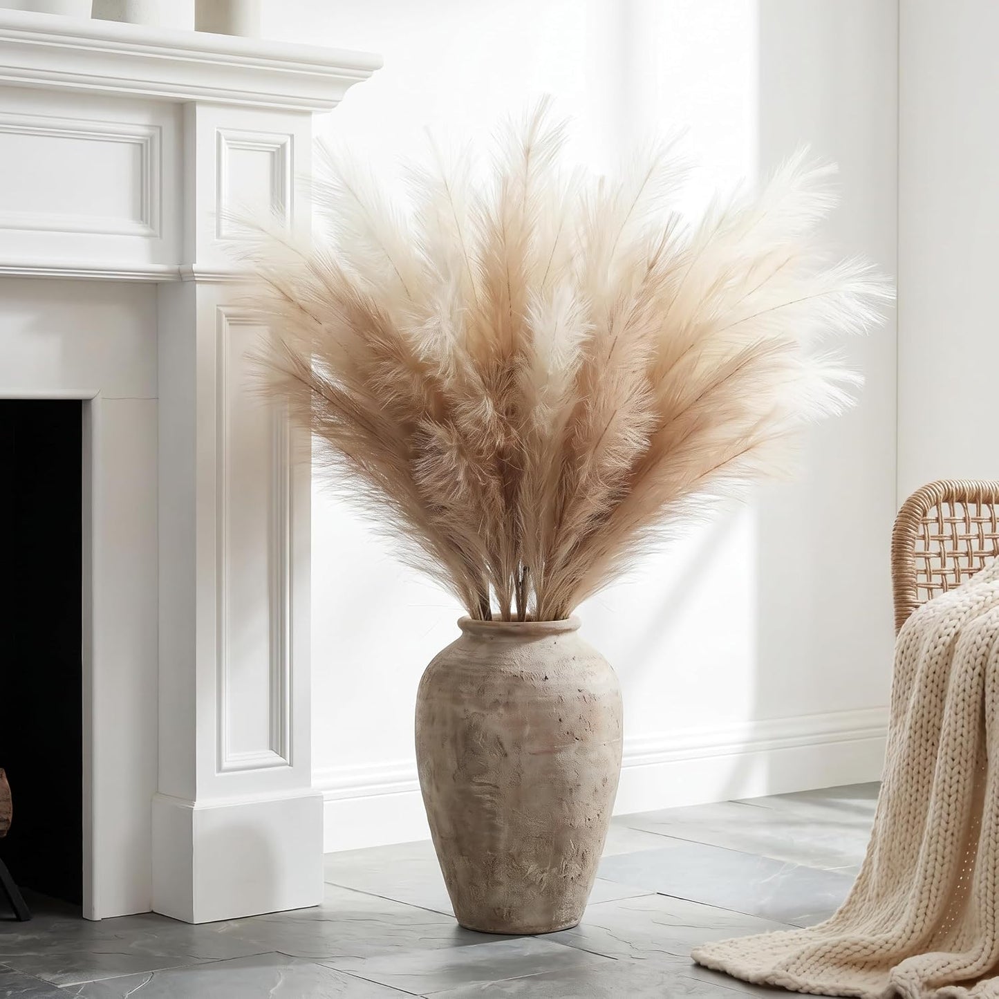 38'' Tall Pampas Grass for Floor Vase / Natural Beige / Set of 9