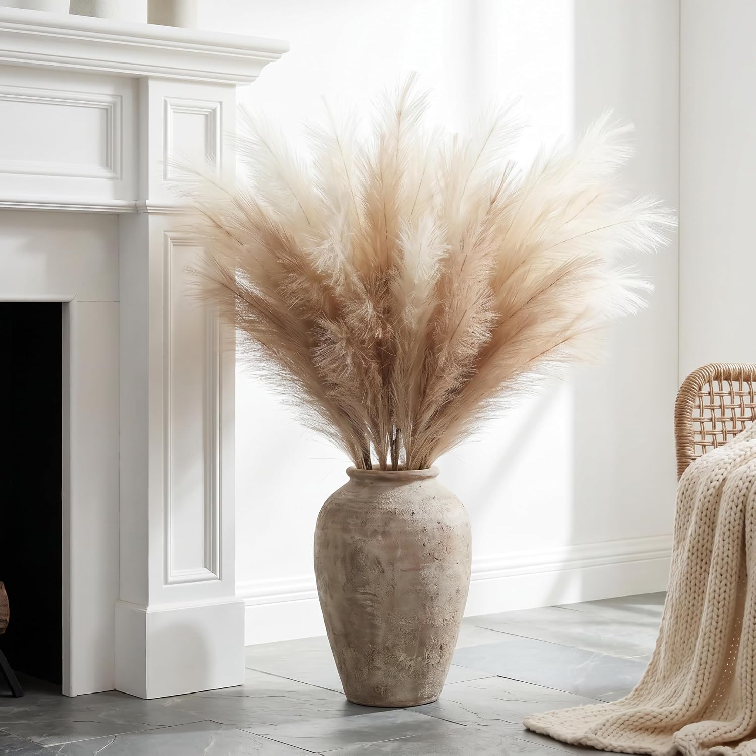 38'' Tall Pampas Grass for Floor Vase / Natural Beige / Set of 9