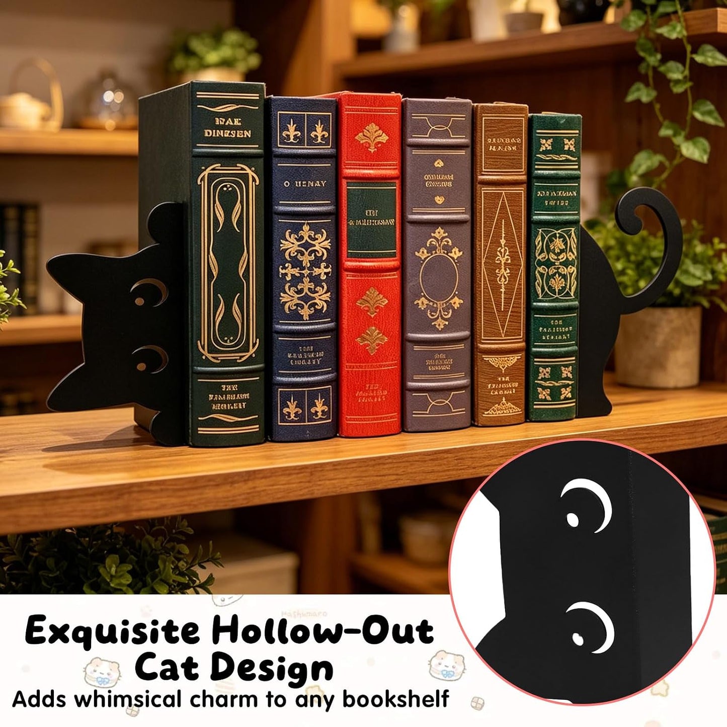 Peeping Cat Metal Bookends Cat Book Ends / Black / Set of 2