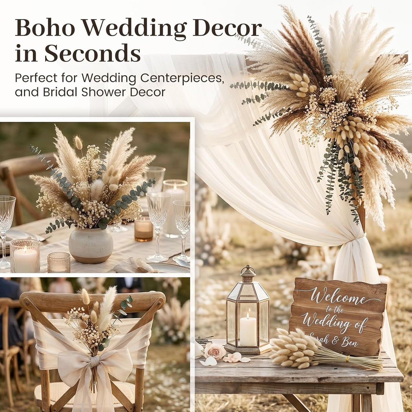 Dried Pampas Grass Set for Vase / Natural / 17 Inch / Set of 120