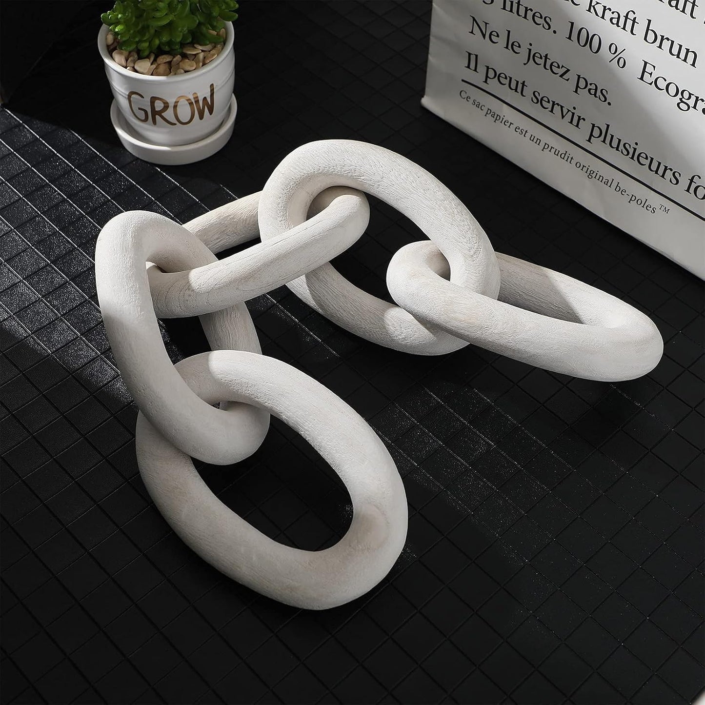 Decorative Wooden Link Chain Farmhouse Wooden Chain Decor 5 Link Decoration for Family Home / White