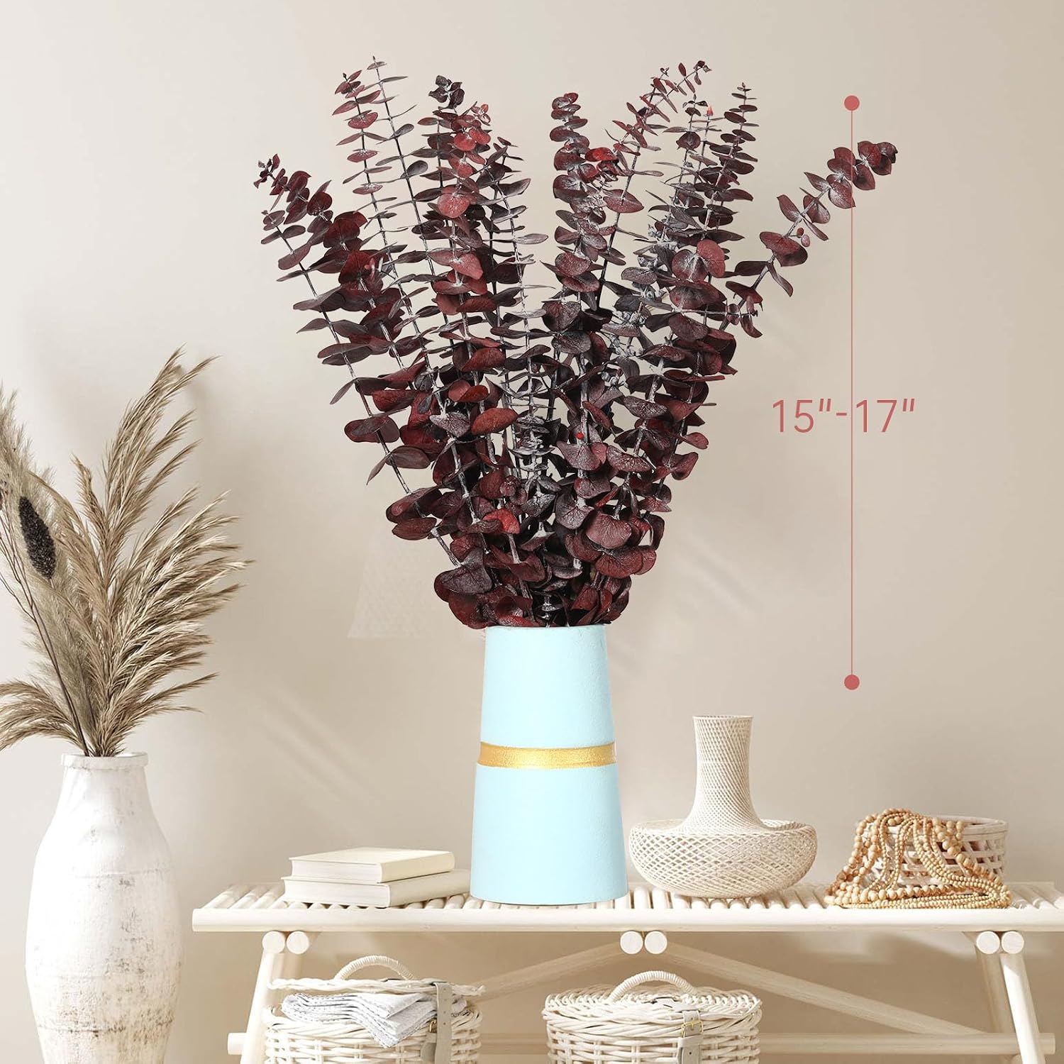 17'' Natural Real Live Eucalyptus Leaves Branches Hanging Shower / Red / Set of 20